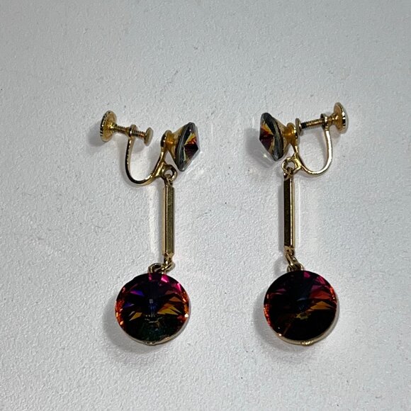Weiss Signed Watermelon Rivoli Dangle Earrings Screwback Gold Plated Rare Nice ! - Picture 5 of 6